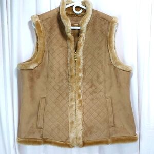 Jacklyn Smith Tan/ Camel Faux Fur And Suede Full‎ Zip Vest Pockets  Wms XL